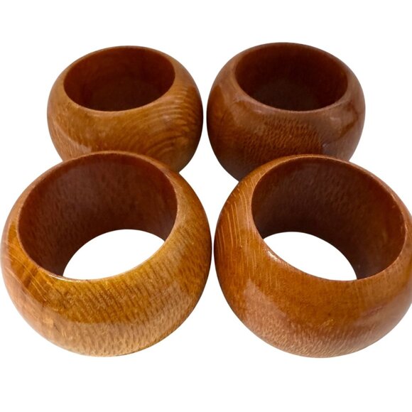 Set Of 4 Vintage MCM Boho Brown Wooden Napkin Rings Made In India - Picture 9 of 9